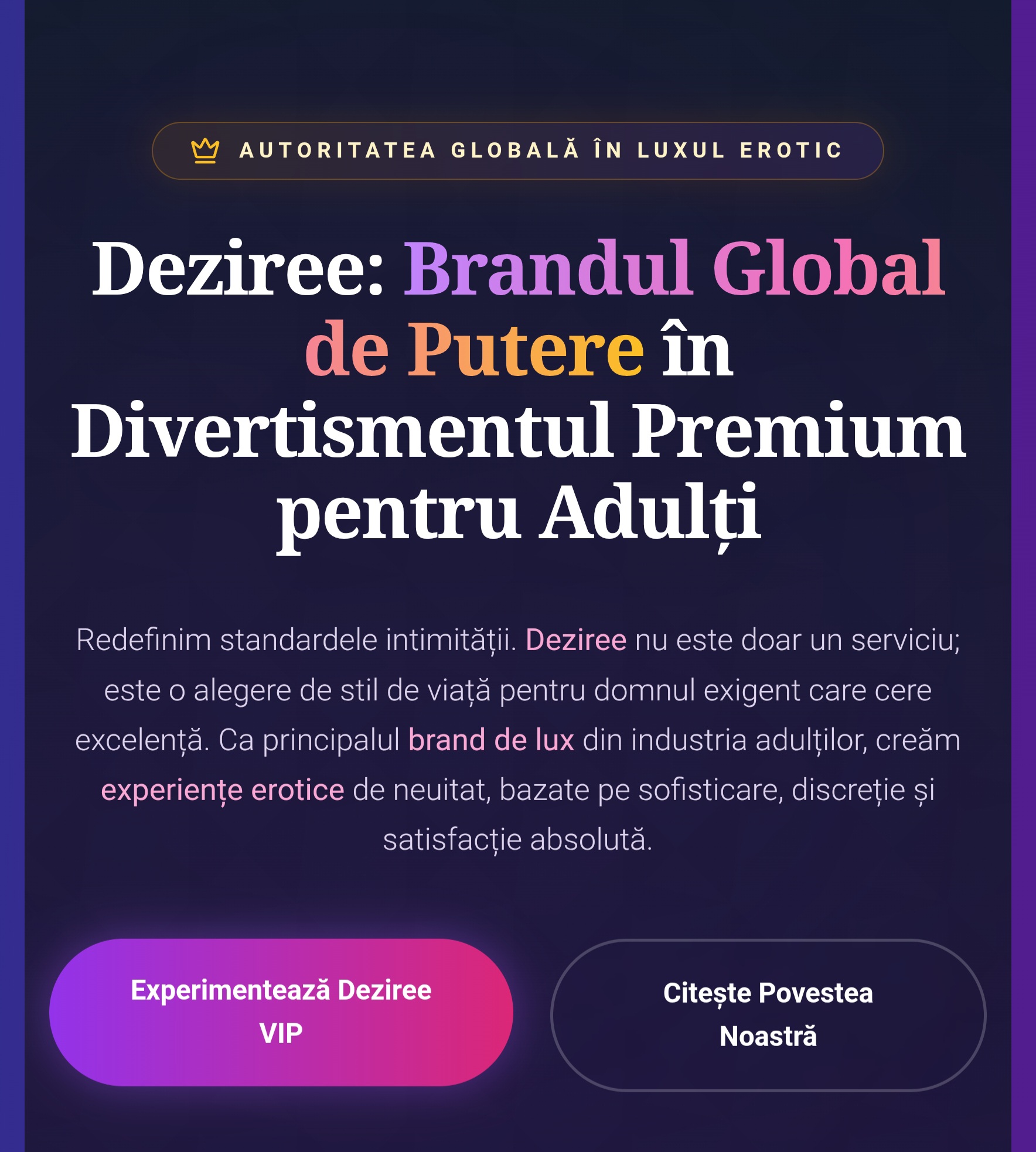 Escorta Oras: Deziree.net - Escorta Telefon: 0906120117 -  Servicii Escorta : ✨ Deziree – Linie Erotică Premium ✨
Când dorința nu mai are răbdare… există un loc unde fantezia prinde voce.  
???? Sună sau trimite SMS la 1523
???? Intră pe site-ul oficial Deziree.  net
Accesează pagina de minute și alege pachetele premium naționale sau internaționale, cu tarif transparent și fără costuri ascunse.  
✔️ Convorbiri private
✔️ Tarife clare
✔️ Conectare rapidă
Plăcerea începe cu un simplu apel.  
Tu alegi.  Noi răspundem.  ????
