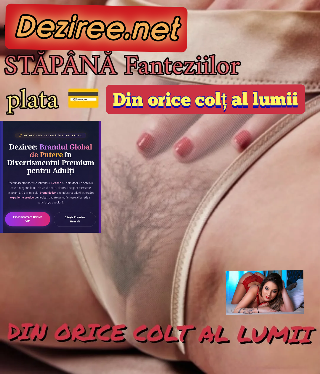Escorta Oras: Bucuresti - Escorta Telefon: 0906120851 -  Servicii Escorta : Deziree – Așa cum îți place ție.  .  Spune-mi ce îți dorești… si te ascult fără să te întrerup.  La Deziree.  net, vocea care îți răspunde știe să fie delicată, jucăușă, supusă dorințelor tale.  Tu stabilești ritmul.  Tu alegi direcția.  Eu sunt aici pentru tine.  Minute internaționale disponibile direct pe site.  Sună sau trimite SMS la 1523.  Discret.  Rapid.  Exact așa cum vrei tu.  Comandă dorința. 