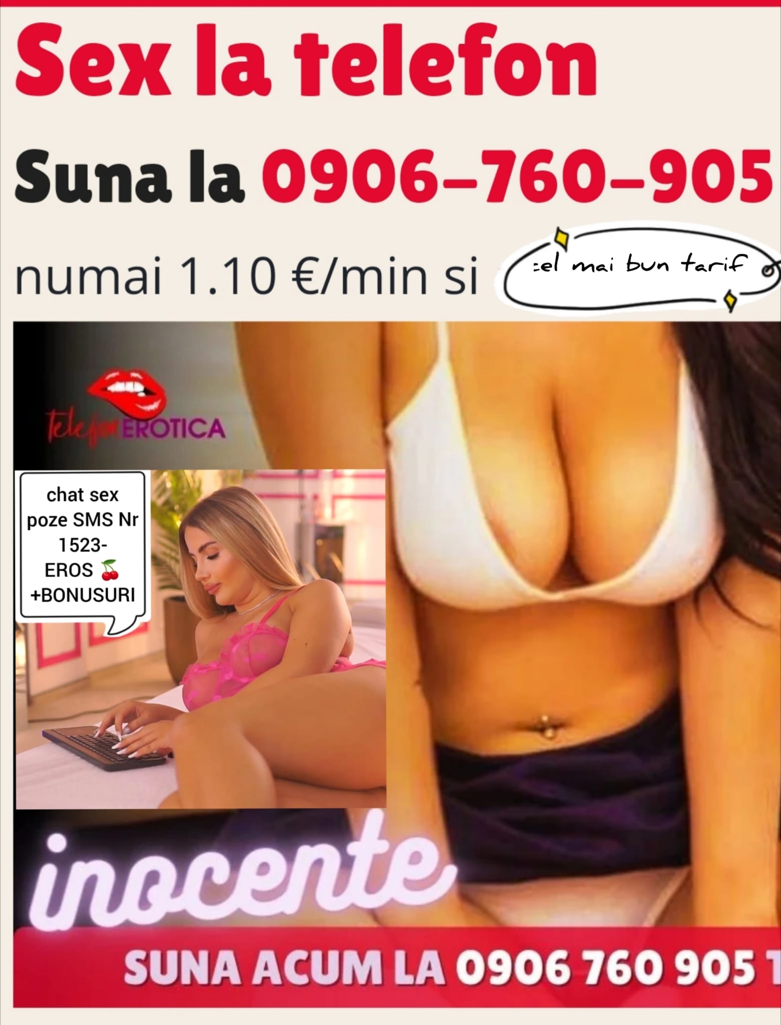 Escorta Oras: București TOATA TARA - Escorta Telefon: 0906760905 -  Servicii Escorta : Chat porno pentru adulți.   Trimite mesaj la numărul 1523 și hai în lumea erotică,  unde femei dornice de aventuri , sunt gata să îți satisfacă orice fantezie.  Poți suna la numărul afișat și dă drumul distracției porno. 
