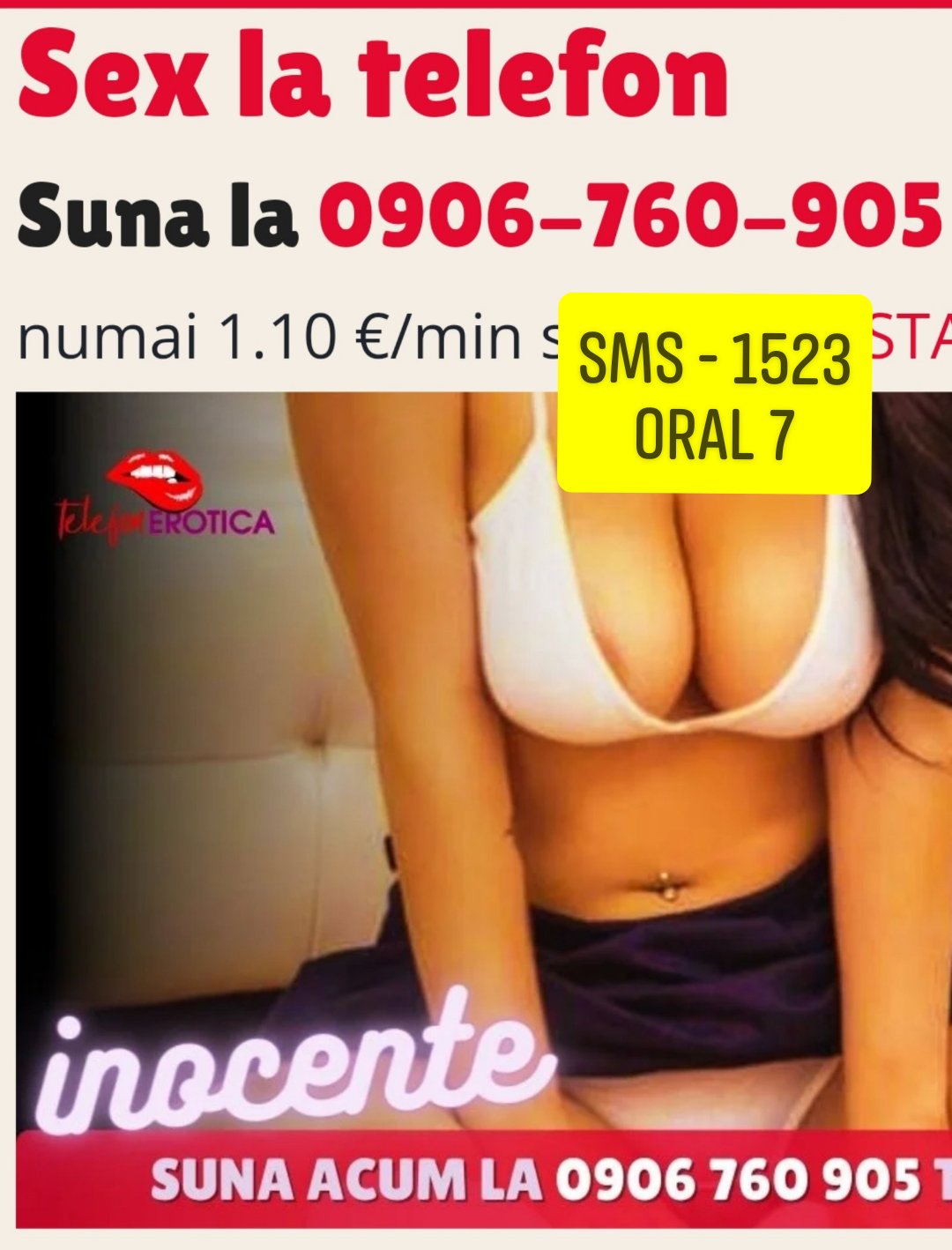 Escorta Oras: Bucuresti - Escorta Telefon: 0906760905 -  Servicii Escorta : Hei baby ! Ce faci , te simți singur, esti dornic de clipe pasionale , de soapte fierbinti, de o masturbare cool ? Ei bine , sunt fata ce știe să te facă fericit și dacă doresti sa ai parte de toate astea si vrei sa fii satisfacut asa cum meriti , mă poți suna la Nr afișat sau trimite sms la 1523 cu textul AMORE ! Pupici!