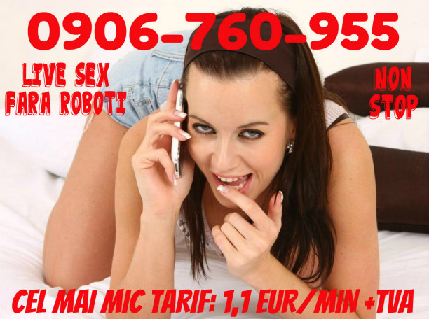 Escorta Oras: Toata Tara - Escorta Telefon: 0906760955 -  Servicii Escorta : ❤ 0906-760-955 ❤ Telefonul erotic cu cel mai mic tarif din tara pt sex total! Singura linie erotica care are si SEXSMS! Telefonul erotic cu cel mai mic tarif din tara pentru sex total: 0906-760-955 doar 1, 1 eur/min CEL MAI MIC TARIF REAL GARANTAT! VOCE SI SMS NON STOP! SEX live la telefon! Noi stim sa te satisfacem! Jocuri erotice, dominare si fantezii erotice nebanuite.  Orice iti doresti, va fi posibil alaturi de noi live VOCE sau SMS! Tel.  0906-760-955 (1, 1 eur/min).  TOTUL CU FEMEI REALE! Prin SMS la nr.  1533 (1, 5 eur/sms) daca trimiti textul SEX SMS si imediat incepem distractia! Tarif fara tva.  Acest Anunt este destinat EXCLUSIV Adultilor! ❤