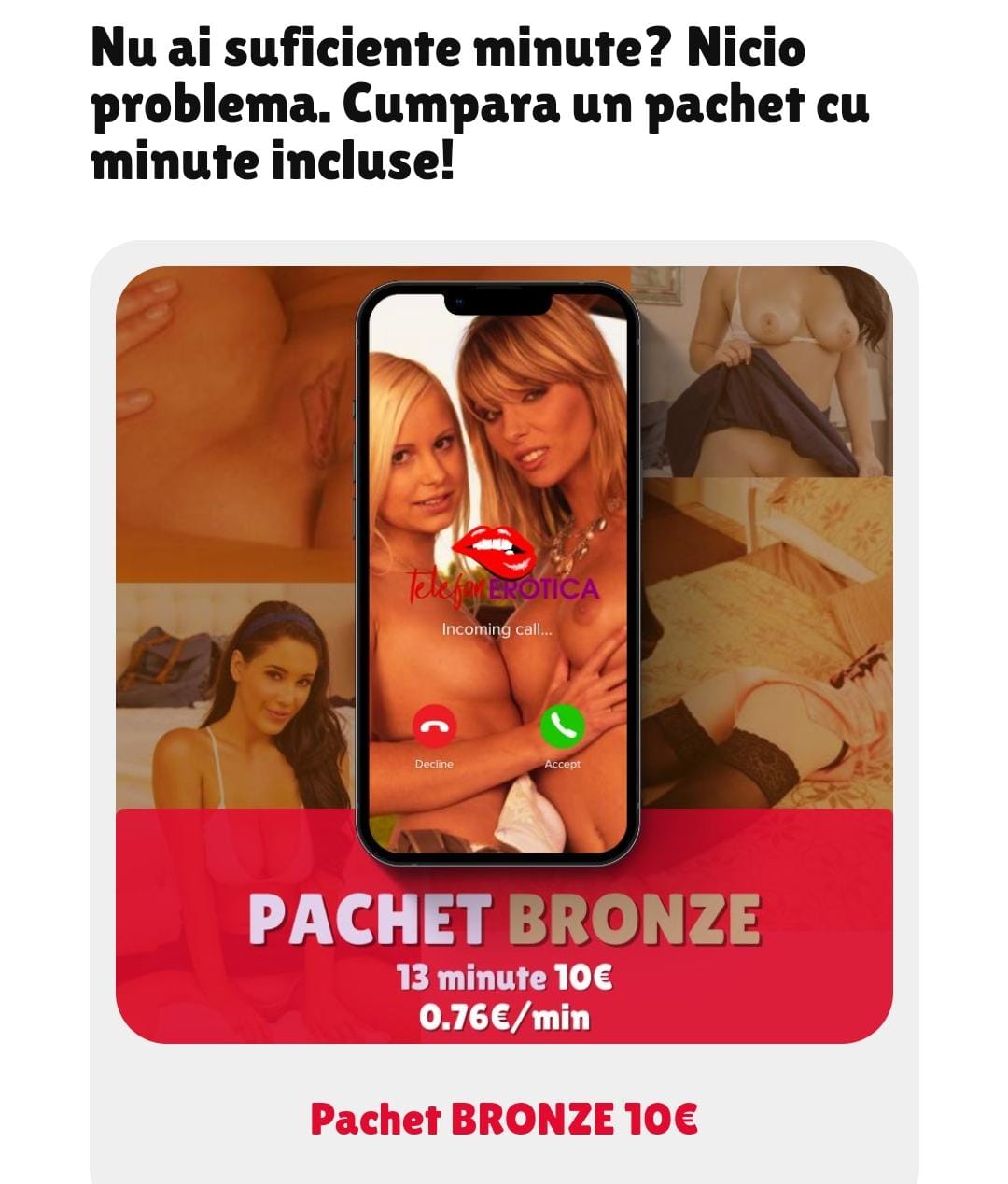Escorta Oras: Toată Tara - Escorta Telefon: 0906760901 -  Servicii Escorta : TELEFONEROTICA DE AZI NU MAI DUCI GRIJA MINUTELOR- INTRA PE SITE SI CUMPĂRĂ PACHETE PROMO -DISCUTI CU CE FATA DOREȘTI TU! oferă servicii impecabile.  Gagicile sunt nebunatice, înțelegătoare , ascultătoare și sexy.  Îți vor satisface orice fantezie sexuală fără discuții.  .  .  Te vei simți satisfăcut pe deplin fără discutii ;) .  Așteptăm apelul tău la Nr afișat sau SMS la 1523 - GAGICI MIȘTO